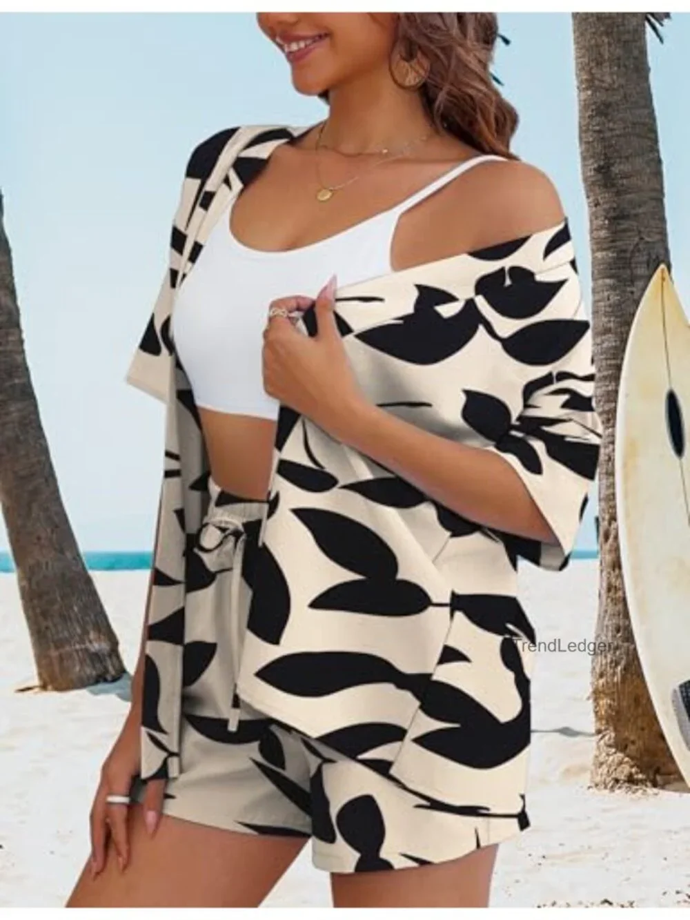 Women's 2 Piece Hawaiian Outfits Tropical Swimsuit Cover Up Kimono Beach Set